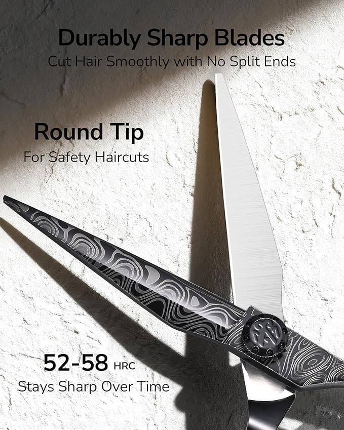 Professional Hair Cutting Scissors – ULG 6.5" Premium Barber Shears with Adjustable Tension, Offset Handle, Ergonomic Grip & Sharp Stainless Steel Blades for Stylists and Barbers, Black