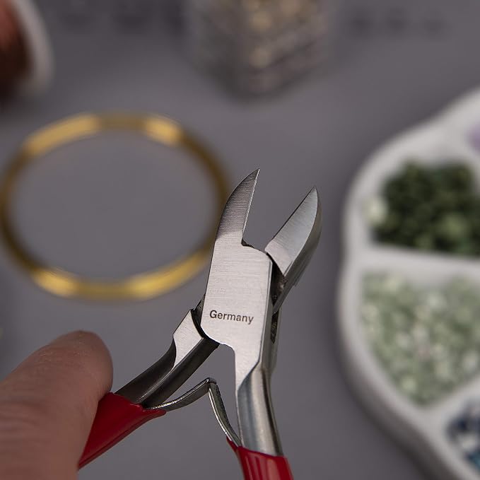 The Beadsmith Platinum Series German Semi-Flush Sidecutter, 4.75 inches (120mm) with Polished Steel Head, red PVC Comfort Grip Handle and Double-Leaf Spring, Tool for Jewelry Making