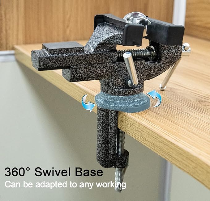 Universal Table Vise 3 Inch, Home Vise Clamp-on Portable Bench Clamp, 360° Swivel Base Clamps Fixed Tool for Woodworking, Handcraft Creations, Metalworking, Cutting Conduit, Drilling, Sawing (Black)