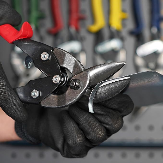 MIDWEST Aviation Snip Set - Left, Right and Straight Cut Offset Tin Cutting Shears with Forged Blade & KUSH'N-POWER Comfort Grips - MWT-6510RLS