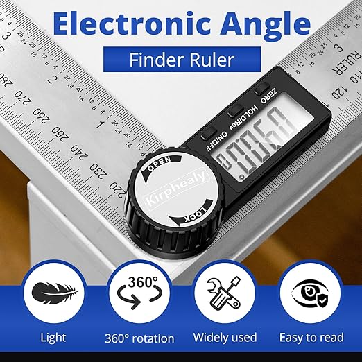 Digital Angle Finder Protractor, 7inch 200mm Angle Gauge Professional Measuring Tool, Third Generation Adjustable Angle Ruler, Quick Display for Carpentry Construction (Stainless Steel)