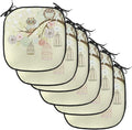 Lunarable Owls Chair Cushion Pads Set of 6, Winter Floral Background Blossoms Owls Out of Their Cages Birdcage Freedom, Anti-Slip Seat Padding for Kitchen & Patio, 16"x16", Pale Green Brown White