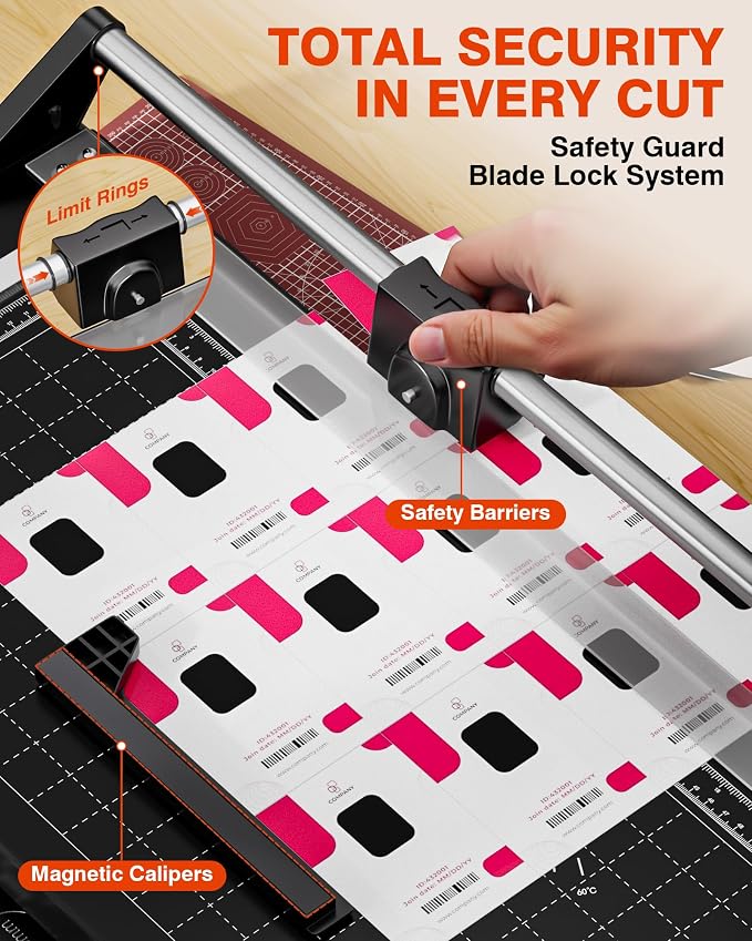 PYY Rotary Paper Cutter - Large Paper Cutter, 24 Inch Heavy Duty Trimmer with Self-Sharpening Blade & Measurement Grid for Cardstock, Posters, Photos - Studio & Office Use
