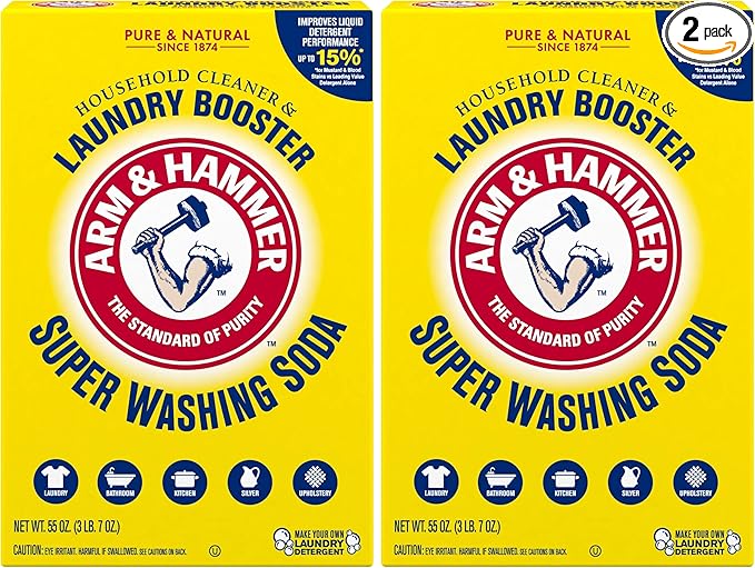 ARM & HAMMER Super Washing Soda Household Cleaner and Laundry Booster, 55 oz (Pack of 2)
