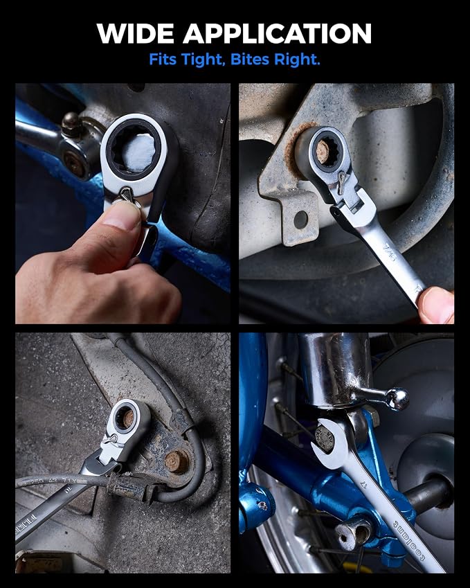 toolant 24pcs Ratcheting Wrench Set, Flex-Head Ratchet Combination Wrench Sets with Switch Design, 8-19mm & 1/4"-7/8", 90-Tooth and 4°Swing, 24PCS with Storage Tray