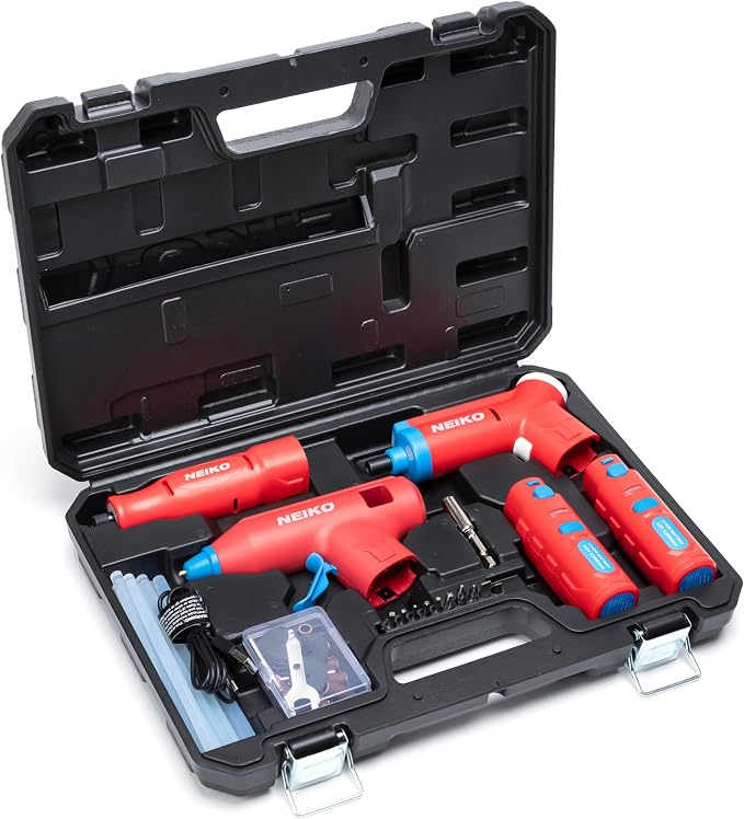 NEIKO 10583A Cordless Tool Set 3.6V Electric Rotary Tool, 46pc Accessory Kit, 20W Hot Glue Gun, 20 Glue Sticks, 34pc Cordless Electric Screwdriver Set, USB Charging Cord & Quick Change Features