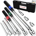 1/4 3/8 1/2 9PC Torque Wrench Set 20-220 In lb,5-45 &10-170 Ft lb,3 extension bar & 3 adapter,3% Accuracy,72 T,Chrome plated,anti-rust,no scratch & wear-resistant than Black,for DIY, bike,car & truck