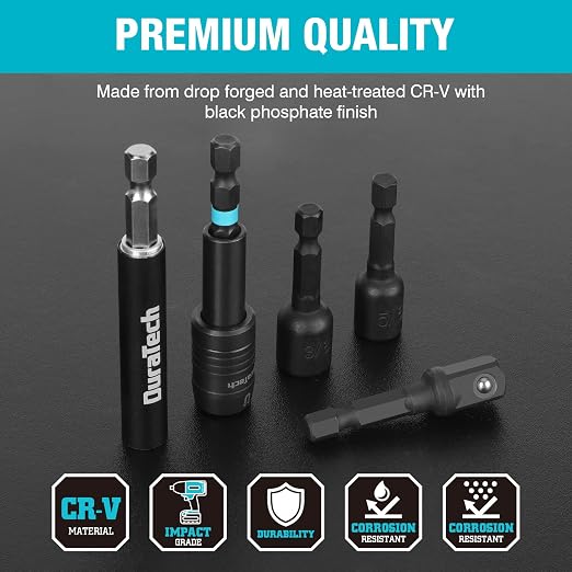 DuraTech 87 PCS Impact Screwdriver Bit and Drill Bit Set, Socket Set, Hex Shank Adapters Extension Bar Tools with Quick Fit Tough Case for Metal, Wood, Plastic, High Speed Steel Titanium Drill