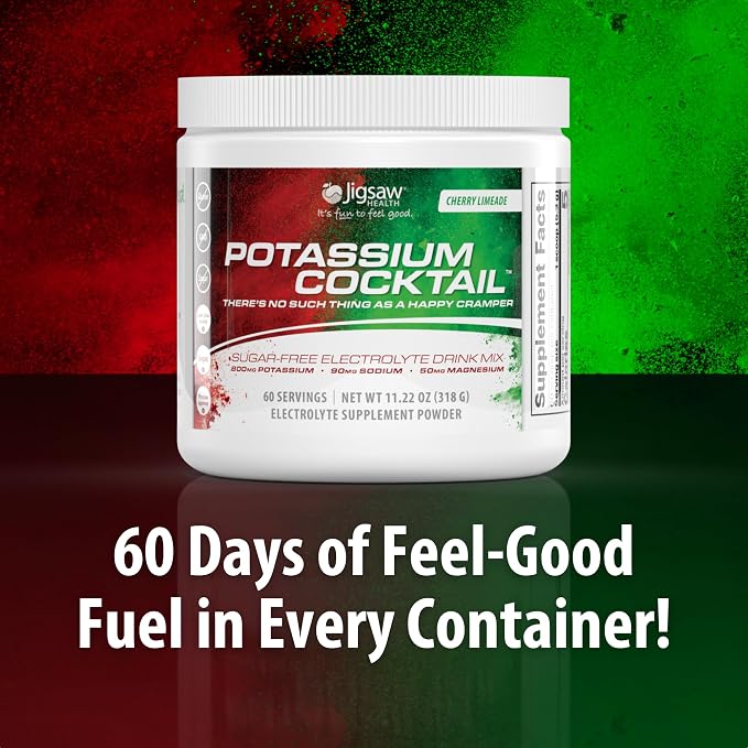 Jigsaw Health Potassium Cocktail | Formerly Pickleball Cocktail | Cherry Limeade Flavor | 60 Servings (Jar)