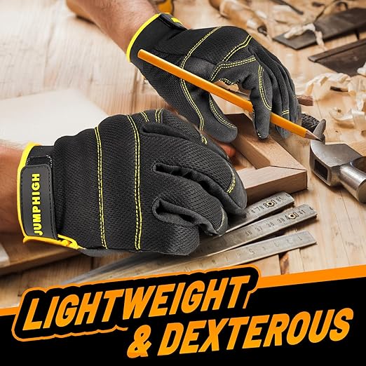 Mens Work Gloves 2 Pairs, Synthetic Leather Mechanic Gloves, Touchscreen, Multipurpose, Garden, Construction, Warehouse, Truck Driving (L)