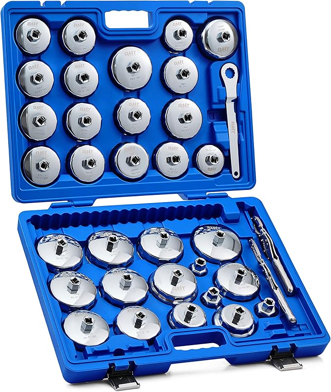Orion Motor Tech Oil Filter Wrench Kit, 37pc Oil Filter Socket Set with 32 1/2" Drive Sockets, 2 Chain Wrenches & Drive Wrench, Oil Filter Removal Tool Compatible with Volvo BMW Ford Toyota GM Honda