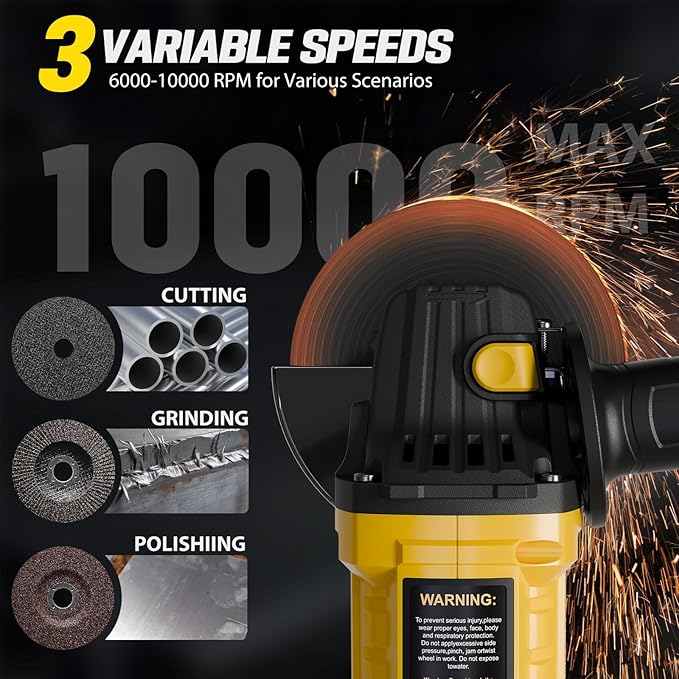 Cordless Angle Grinder 4-1/2 Inch, Brushless Grinder Tool Kit, 2 x 21V 4.0Ah Batteries, 10000RPM Cordless Grinder, Cut Off Tool for Metal Cutting, Grinding, Polishing, Rust Removal (Yellow)