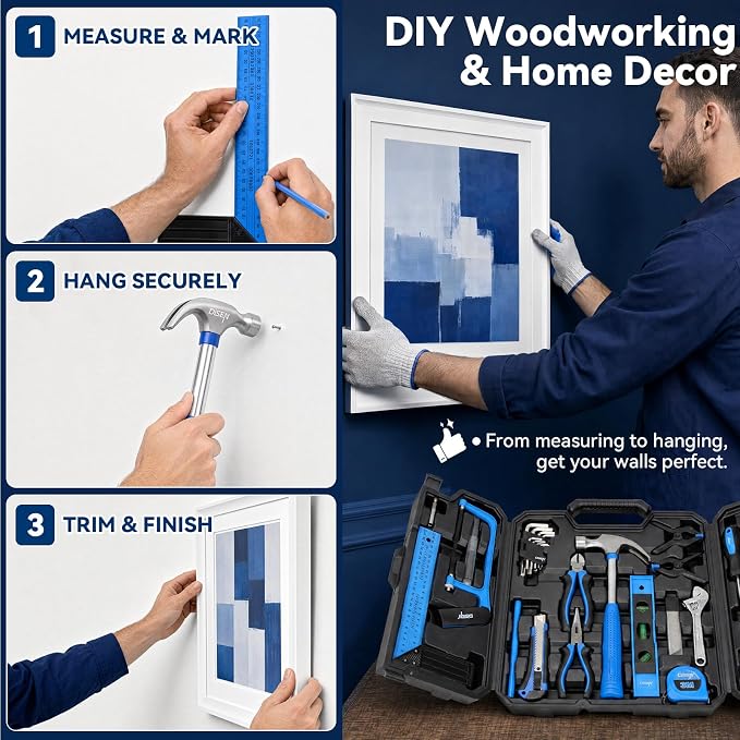 DISEN Home Tool Set with Storage Case Hammer Screwdrivers Pliers Wrenches