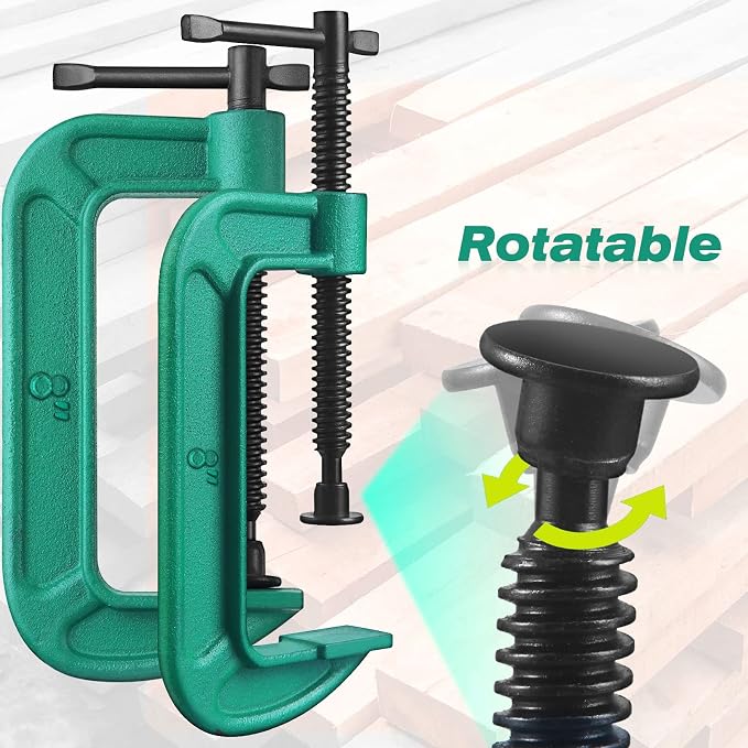 4 Pcs C Clamp Set 8 Inch Heavy Duty G-Clamps Automotive and Wood Working Clamps with Jaw Opening Sliding for DIY Carpentry Woodworking Welding and Building(8 Inch, Green)