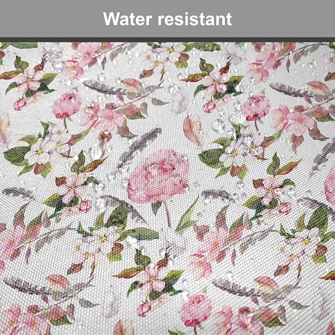 Lunarable Flower Chair Cushion Pads Set of 6, Apple and Cherry Flowers Blossoms Feathers Shabby Classical Botanic Retro, Anti-Slip Seat Padding for Kitchen & Patio, 16"x16", Pale Pink Green Grey