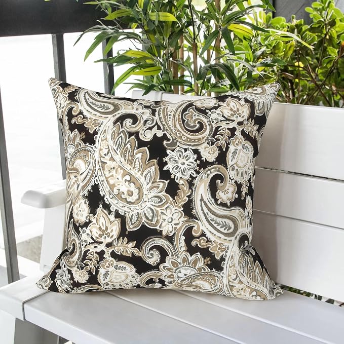 LVTXIII Outdoor Pillows 20x20 Inch, 2 Pack Large Decorative Square Throw Pillows with Inserts for Couch, Bed, Floor Seating, Patio Furniture, Paisley Black