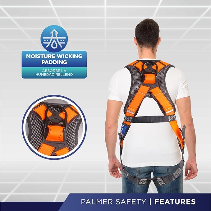 Full Body Harness with 5 Point Adjustment, Dorsal D-ring, Grommet Legs, Two Side D Rings, and Fall Indicators