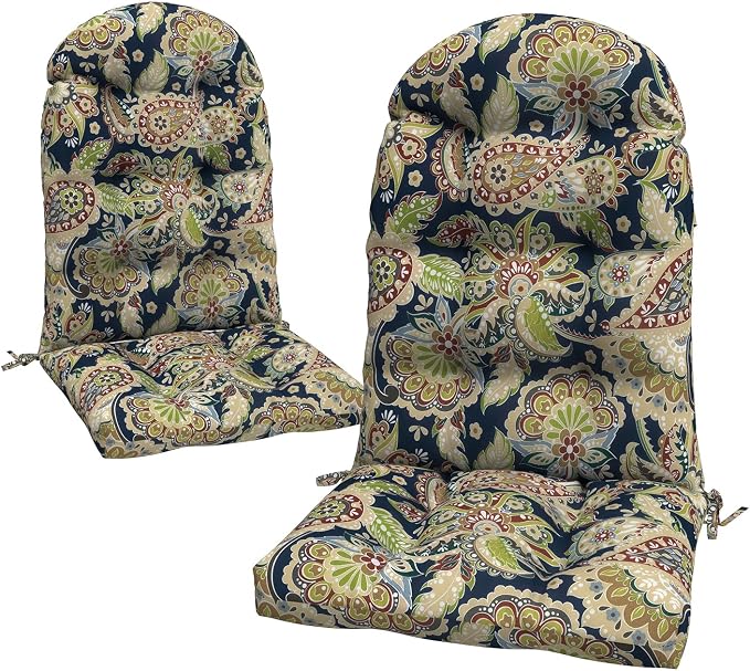 LVTXIII 2 Pack Outdoor Adirondack Chair Cushions, 44x19x4 Inch Water Repellent Patio Cushions for Rocking Chairs, Thick Tufted High Back Seat Cushion Set, Paisley Bloom