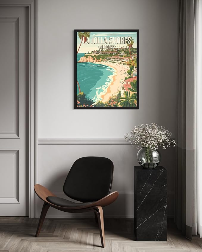 La Jolla Shores California Wall Art Print Poster, US Vintage Retro Beach Scenery Posters Prints for Restroom Home Picture Painting Artwork Gallery 219 (La Jolla Shores California, 24 x 36 inches, Unframed)