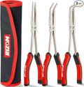 RIZOM 11 Inch Long Needle Nose Pliers, 3Pcs Needle Nose Pliers Set, 90° & 45° Bent Nose Pliers Designed for Long Reach and Narrow Spaces, Includes Storage Bag