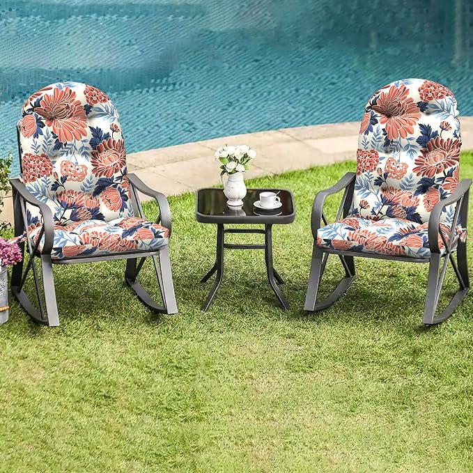 LVTXIII 2 Pack Outdoor Adirondack Chair Cushions, 44x19x4 Inch Water Repellent Patio Cushions for Rocking Chairs, Thick Tufted High Back Seat Cushion Set, Vibrant Blossom