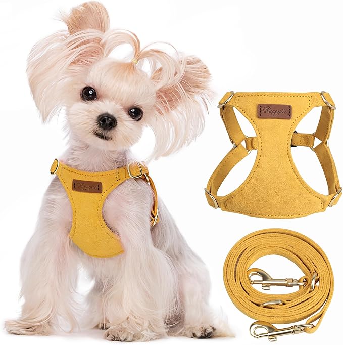 Puppytie XS Dog Harness and Leash Set, Yellow, XS (4.5-11 lbs) | Extra Small Dog Harness, Puppy Harness and Leash, Soft Lightweight and Adjustable, Xsmall Dog Harness for Daily Walks