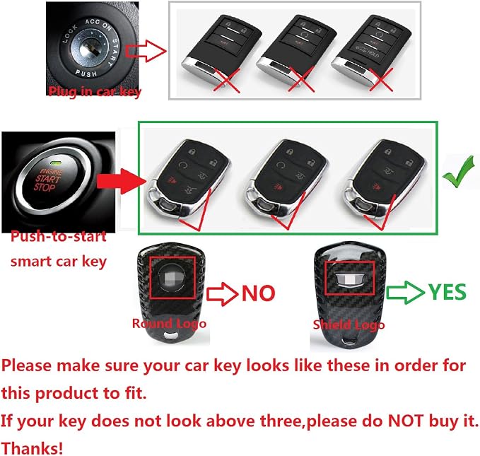 Genuine Carbon Fiber Key Fob Cover for Cadillac ATS Coupe ATS-L ATS-V CT6 CTS CTS-V Escalade ESV SRX XT4 XT5 XT6 XTS Smart Car Remote Key Fob Case for Men Women - for Shield Logo Back - Red