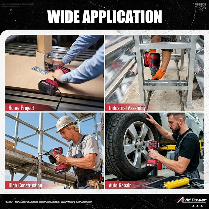 AVID POWER Cordless Impact Wrench/Gun Kit 1/2 inch Brushless Impact Drill | 332ft-lbs (450N.M), Battery, 2 Variable Speeds, 4 PCS Sockets, Charger, Tool bag for Tire Changes, Lug Nut & Bolts Removal