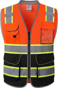 JKSafety 9 Pockets Hi-Vis Safety Vest High Visibility Reflecitive Mesh Safety Vests for Men and Women Cushioned Collar Work Utility PPE Work Gear ANSI/ISEA compliant Class 2 (101-OBlk XXL)