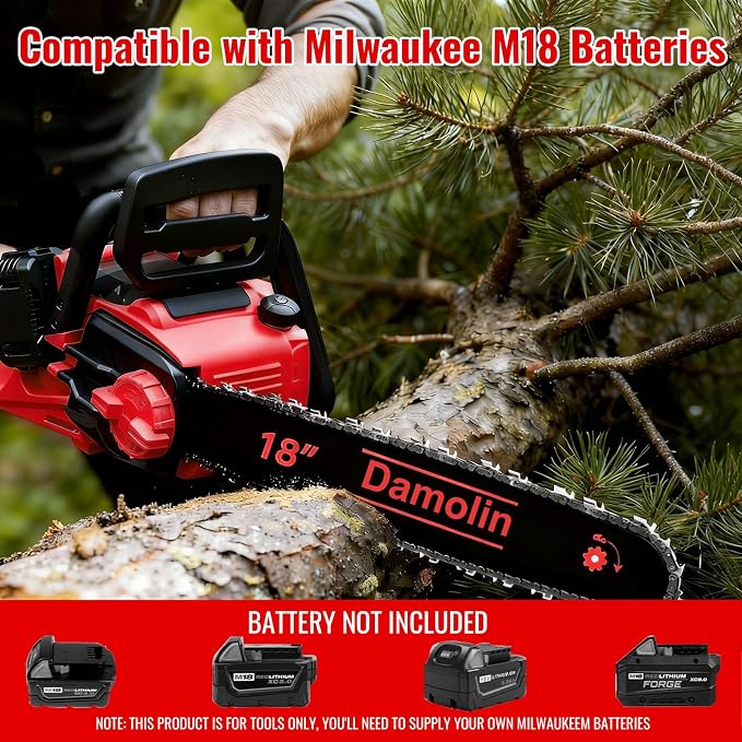 36V(18V*2) 16"+18" 2-IN-1 Brushless Chainsaw Cordless, Electric Powered Chainsaw Compatible with Milwaukee M18 Battery, with Auto Oiler & Safety Lock Brake, for Tree Trimming Branch Wood(ONLY TOOL)
