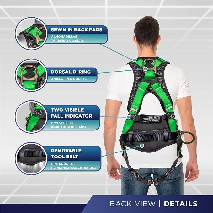 Hammerhead 5pt Safety Harness Back Padded, QCB Chest, Tongue Buckel Legs Straps, Back & Side D-Rings