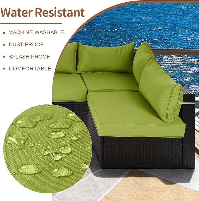 14 Piece Outdoor Patio Cushion Covers Replacement, Waterproof Outdoor Furniture Cushion Covers, Fit 7 Pcs 6 Seater Wicker Rattan Conversation Sofa Set,Grass Green(Only Cover) 25.6x25.6
