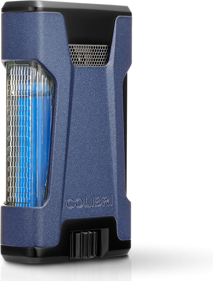 Colibri Rebel Double Torch Lighter – Wind Resistant Butane Cigar Lighter, Refillable Jet Flame with XL Fuel Tank, Adjustable Flame & Fuel Window (Midnight Navy + Black)