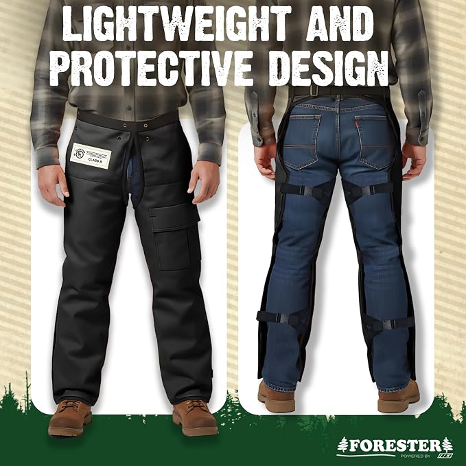 FORESTER Chainsaw Chaps for Men & Women | Apron-Style Chaps with Pocket & Adjustable Waist | Chainsaw Safety Equipment