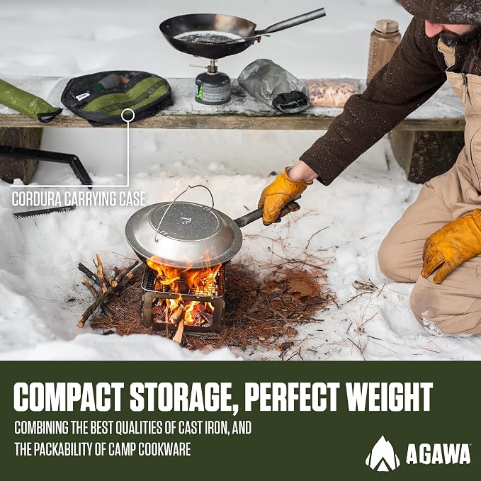 AGAWA CARBONTRAIL12 Adventure Cook Set | Nitrided Carbon Steel Camping Cookware with Removable Handles & Cordura Storage Case | Lightweight Outdoor Cook Set for Camping, Open Fire Cooking