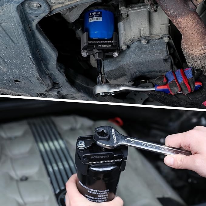 WORKPRO Universal Oil Filter Wrench (60-80mm) Adjustable with Auto-Clamp Spring, Oil Filter Removal Tool, Oil Filter Change Set, Ideal for Engine Filters, Conduit, & Fittings