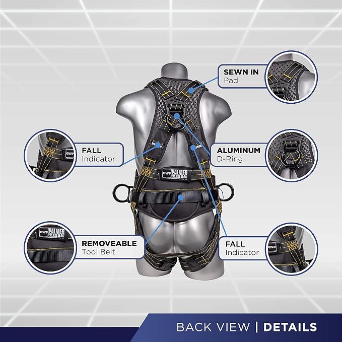 Hammerhead 5pt Safety Harness Back Padded, QCB Chest, Tongue Buckel Legs Straps, Back & Side D-Rings