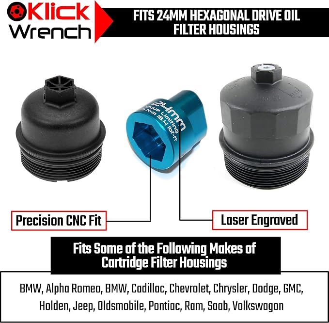 2 Stage 24mm Torque Limiting Oil Filter Wrench, Blue, 6061-T6 Aluminum