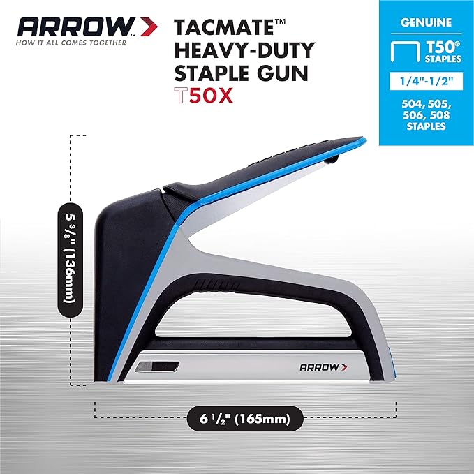 Arrow T50X Heavy-Duty Staple Gun for Upholstery, Furniture, Office, Decorating, Fits 1/4", 5/16”, 3/8", or 1/2" Staples | (Pack of 4)