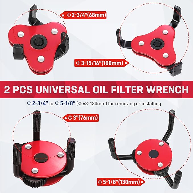 WORKPRO Universal Oil Filter Wrench Adjustable (68-130mm), Oil Filter Removal Tool, Oil Filter Change Set, Ideal for Engine Filters, Conduit, & Fittings