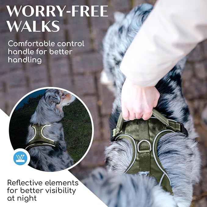 Freudentier No Pull Dog Harness with Handle, Front & Back Clips, Reflective | Soft breathable mesh padding - perfect fit with no chafing or slipping - comfortable dog vest for small, medium & large dogs