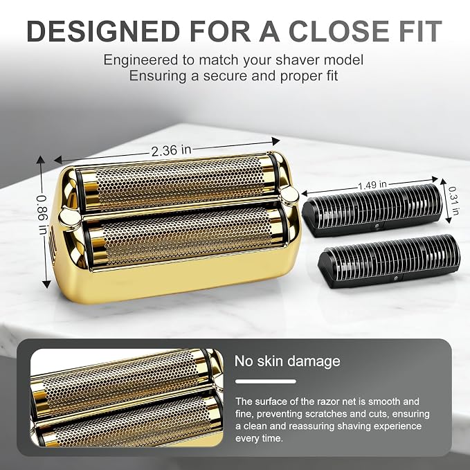 Replacement Foil and Cutter Blades - Compatible with BaBylissPRO FXONE Shavers, Double Foil & Cutter Set for Smooth Shaving (Gold-2pcs)