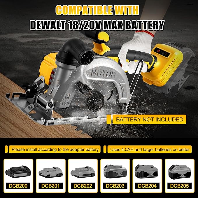 6 Inch Cordless Circular Saw for Dewalt 20V Battery (No Battery), Power Wood Saw with Brushless Motor, 0-45° Cutting Bevel, Max Cutting Depth 2"(90°), 1.3"(45°), Idea for Wood, Plastic, Soft Metal