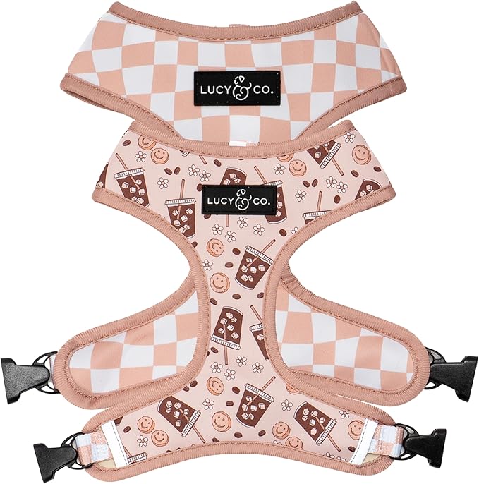 Lucy & Co. Reversible Dog Harness - Water-Repellent Neoprene, Dual-Print Design, Easy Swap Style, Adjustable Comfort Fit - Iced Coffee SZN Reversible Harness - X-Large