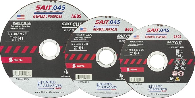 United Abrasives-SAIT 23106 A60S General Purpose Cut-Off Wheels (Type 1/Type 41 Flat) 6" x .045"x 7/8", 50-Pack