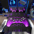 Erosebridal Boys Gaming Bed in a Bag Queen Comforter Set 7 Piece Ombre Art Honeycomb Bedding Set Purple Neon Lights Sheet Set Game Console Bed Set Geometric Hexagon Beehive Gaming Room Decor