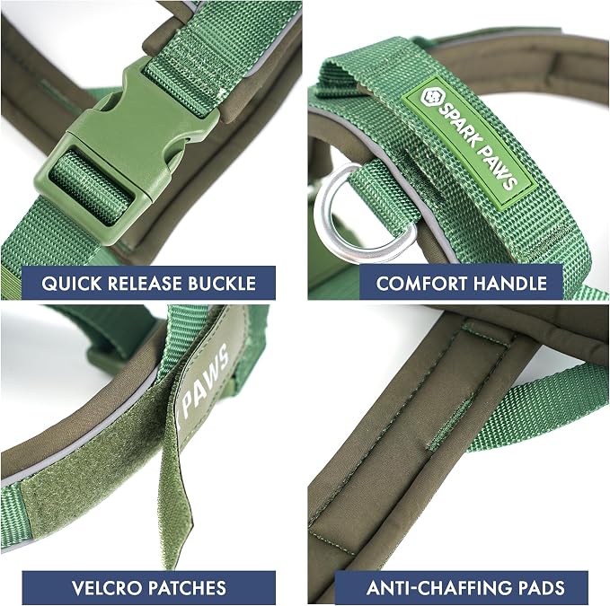 Spark Paws No Pull Front Clip Dog Harness - Easy On, Padded and Lightweight | Two Clips, On in Seconds, Chest Bearing, Australian Style, No Throat Pressure, for Small Medium and Large Breeds