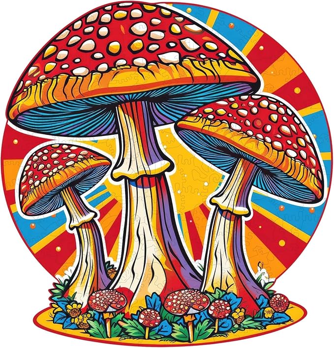 Mys Aurora Mushroom Wooden Puzzles for Adults, 500 Piece Unique Shaped Wood Jigsaw Puzzles for Adults and Kids, Fun Challenging Puzzles Family Game Gift, 15.9'' x 16.7''