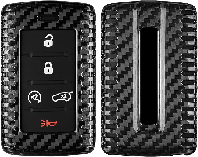Real Carbon Fiber Key Fob Cover Compatible with Jeep Grand Cherokee L | T-carbon Key Fob Protector Compatible with Jeep Wagoneer Grand Wagoneer Gladiator 2020-2025 Smart Key(Black)