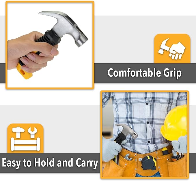 Mr. Pen- Claw Hammer, 8oz, Yellow, Magnetic, Small Claw Nail Hammer for Women for Camping, Wood Working, House Repairs, Claw, Stubby, Tack